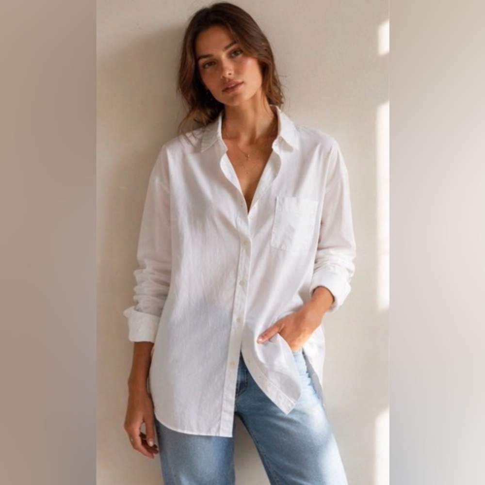 Zara Men's White Long Sleeve Button-Down Oversized Shirt